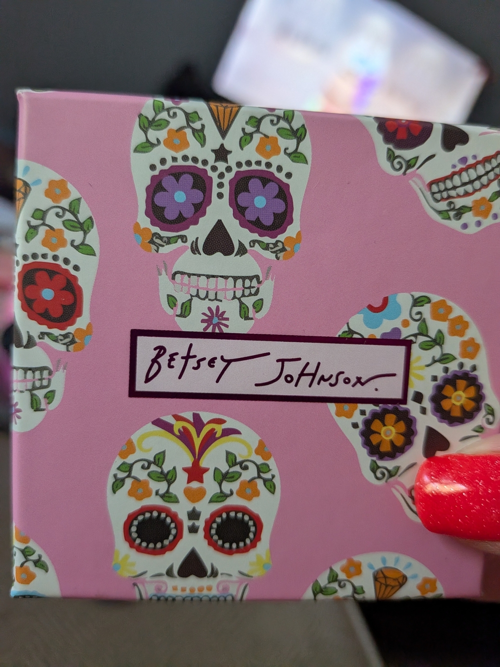 Betsey Johnson White Skull Stud Earrings with Multicolor Crystals - Picture 2 of 5